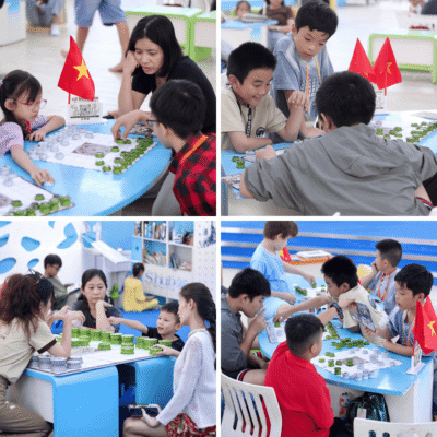 Phụ huynh và các em nhỏ tập trung thi đấu trong buổi trải nghiệm Cờ Đông Sơn để chuẩn bị cho Giải đấu dịp Giỗ Tổ Hùng Vương.