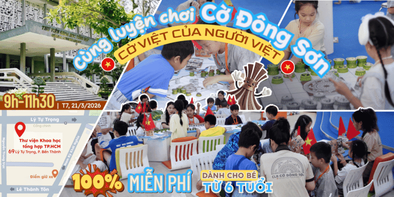 Các bạn nhỏ hào hứng giơ tay phát biểu trong buổi trải nghiệm Cờ Đông Sơn tại Thư viện KHTH TP.HCM.
