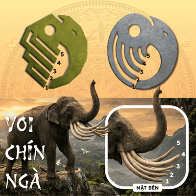 Hình ảnh minh họa Voi chín ngà dưới góc nhìn mặt bên (Profile View) giải thích lý do quân cờ Voi trong nhóm Sính lễ Cờ Đông Sơn chỉ hiển thị 5 chiếc ngà.
