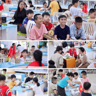 Nụ cười rạng rỡ và niềm vui của các kỳ thủ nhí khi tham gia sinh hoạt rèn luyện, chuẩn bị tinh thần cho Giải đấu Cờ Đông Sơn lần 2.