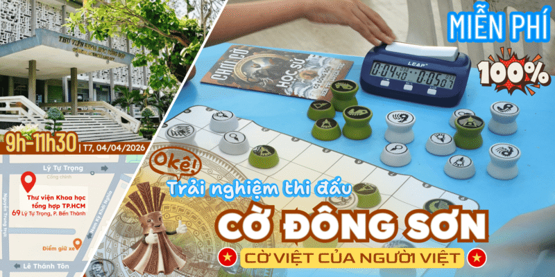 Poster thông báo lịch sinh hoạt Cờ Đông Sơn miễn phí trải nghiệm thi đấu thực chiến hướng tới Giải đấu Cúp Hùng Vương 2026.