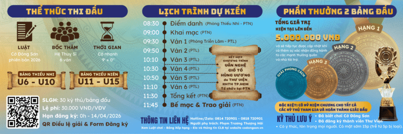 hông tin chi tiết về thể thức thi đấu, lịch trình và phần thưởng của Giải đấu Cờ Đông Sơn lần 2 - Cúp Hùng Vương 2026.