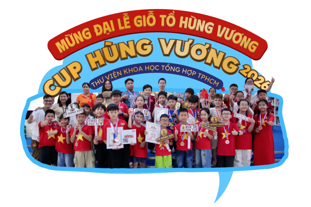Tập thể các kỳ thủ nhí tham gia giải thi đấu Cờ Đông Sơn - Cúp Hùng Vương 2026 để tích lũy điểm rèn luyện trên bảng xếp hạng.