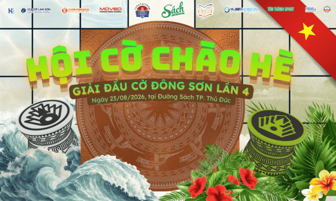 Poster chính thức Giải đấu Cờ Đông Sơn lần 4 - Hội Cờ Chào Hè 2026 diễn ra tại Đường Sách TP. Thủ Đức.